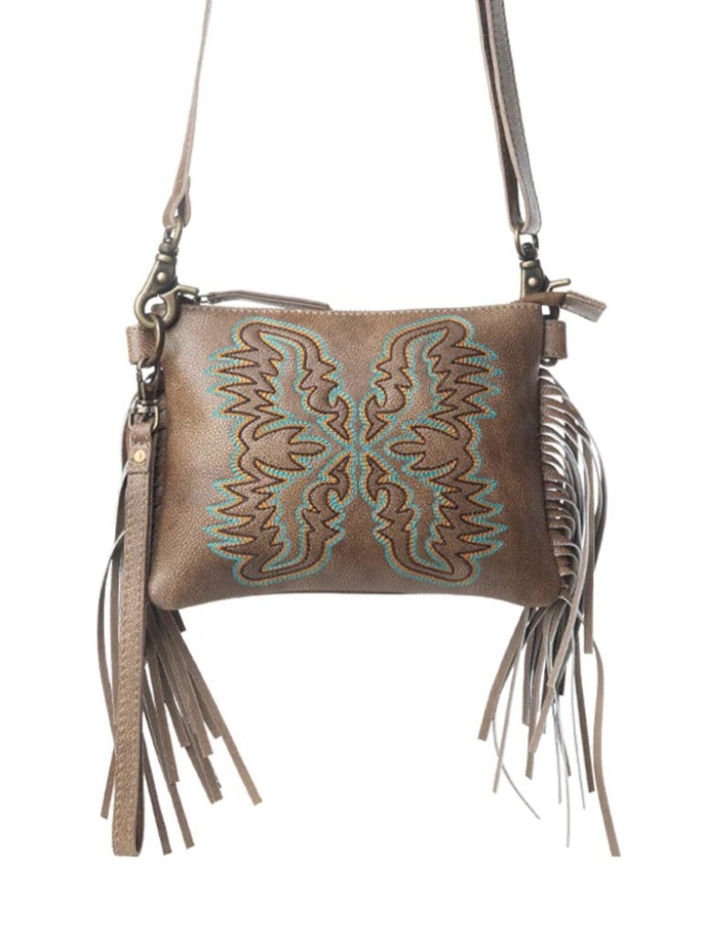 Myra Bag ThunderFly Fringed Leather Western Crossbody Bag Brown